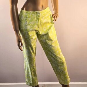 Rafael Cropped Pants Womens Size 6 Light Green Floral White Flat Front